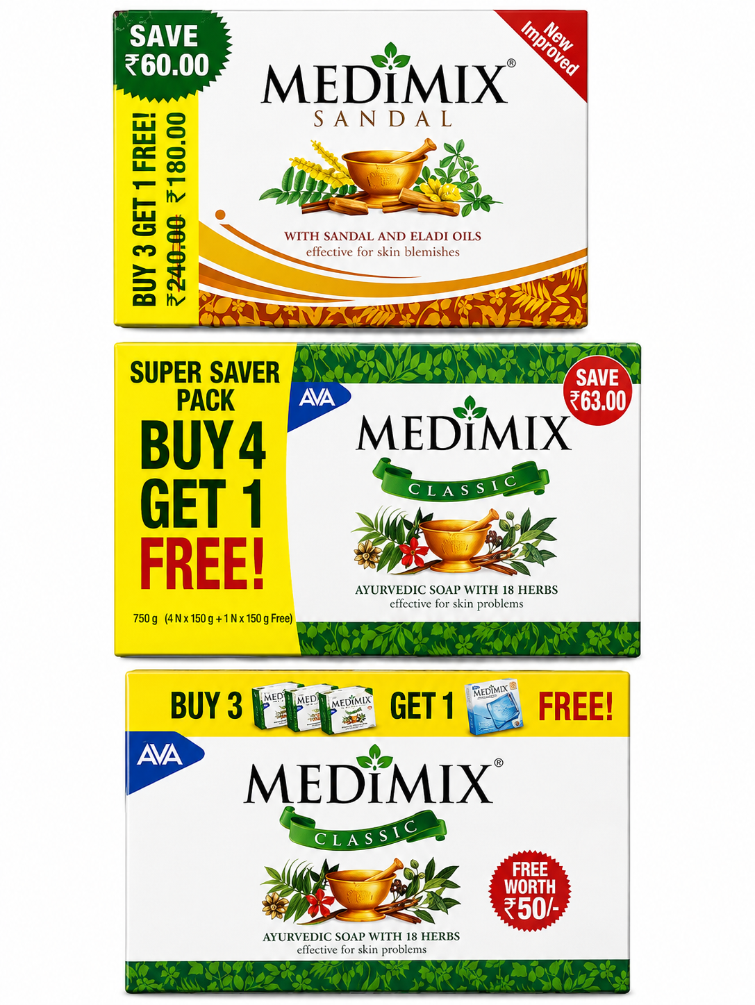 MEDIMIX Soap Buy 3 get 1 Offer Pack